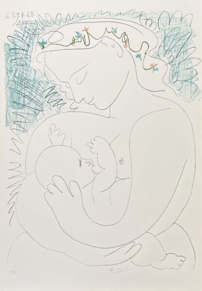 Pablo Picasso ( 1881 – 1973 ) – La Grande Maternité – hand-signed color lithograph on Arches – 1963 - Image 2