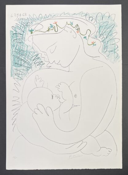 Pablo Picasso ( 1881 – 1973 ) – La Grande Maternité – hand-signed color lithograph on Arches – 1963 - Image 4