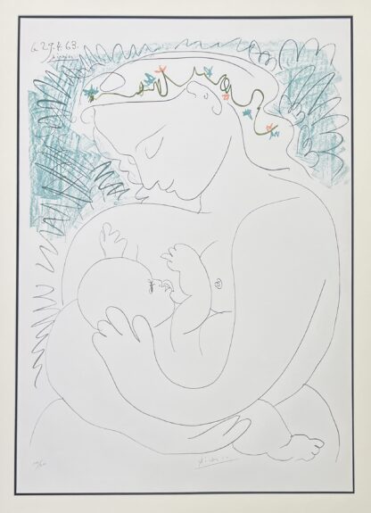 Pablo Picasso ( 1881 – 1973 ) – La Grande Maternité – hand-signed color lithograph on Arches – 1963 - Image 3