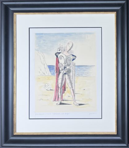 Giorgio de Chirico (1888-1978) – Il trovatore sulla spiaggia – hand-colored etching – 1973